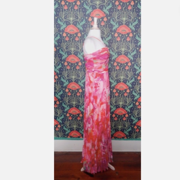 Xscape Pink Accordion Pleated Floral Colorful Evening Gown Formal Dress Nwt - Picture 6 of 7